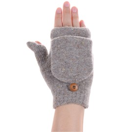 Be Your Own Style BYOS Women Warm Fleece Lined Convertible Fingerless Knit Gloves w/Flaps (Taupe)