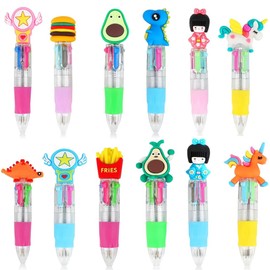 Suithink 12 Pieces Mini 4-in-1 Multicolored Fun Cartoon Pen Set,0.7m Retractable Ballpoint Pens for School Office Supplies Students Kids Children