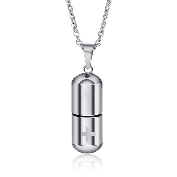 Itisyou Pill Case Necklace Stainless Steel Pill Pendant Pendant Capsule Pendant Fashion Pendant Travel Medicine Box (Silver)