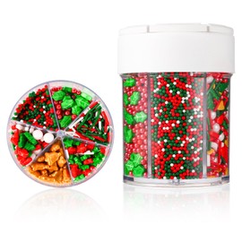 Christmas Sprinkle Mix, 6 Cell Assorted Festive Sprinkles Edible Colorful Variety Candy Sugar Sweets Icing Decorations for Christmas Cookies Cakes Cupcakes Brownies and Desserts