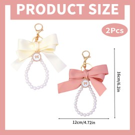 Sengwer Pearl Bow Keychain Charm - 2Pcs Vintage Beige/Pink Coquette Bowknot Charms for Purse, Handbags, Tote Bags & Car Keys, Aesthetic Gift for Women
