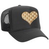 Glitter Lids Checkered Heart Patch Trucker Hat - Tan/Cream