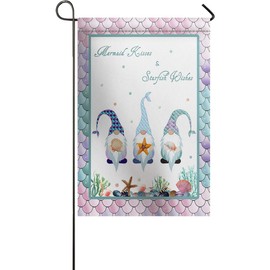 Chucoco Welcome Garden Flag Ocean Theme Gnomes with Starfish and Shell, Double Sided House Flags All Seasons Yard Decoration Mermaid Scale Banners for Outdoor Indoor 12x18In