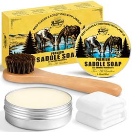 Awaydol Saddle Soap for Leather 3.52oz,3-in-1 Leather Cleaner & Conditioner to Soften,Protect Leathercraft with Horsehair Brush & Cloth,Leather Soap for Car Interior,Couch,Shoe,Purse,Boot,Bag & Saddle
