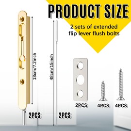 Blulu 2 Pcs 18 Inch Extended Flip Lever Flush Bolt for Double Door, Extra Long Heavy Duty French Door Locks Hardware (Brass)