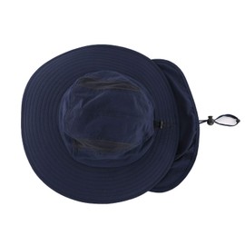 Decentron Outdoor Mens UPF 50+ Sun Protection Cap Wide Brim Bucket Fishing Hat with Neck Flap Sun Hats Navy Blue