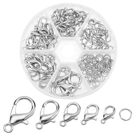 PH PandaHall 70pcs Lobster Claw Clasps 5 Sizes Alloy Jewellery Clasps Lobster Clasp with 6mm Iron Jump Rings for DIY Necklace Bracelet Jewellery Making, Platinum