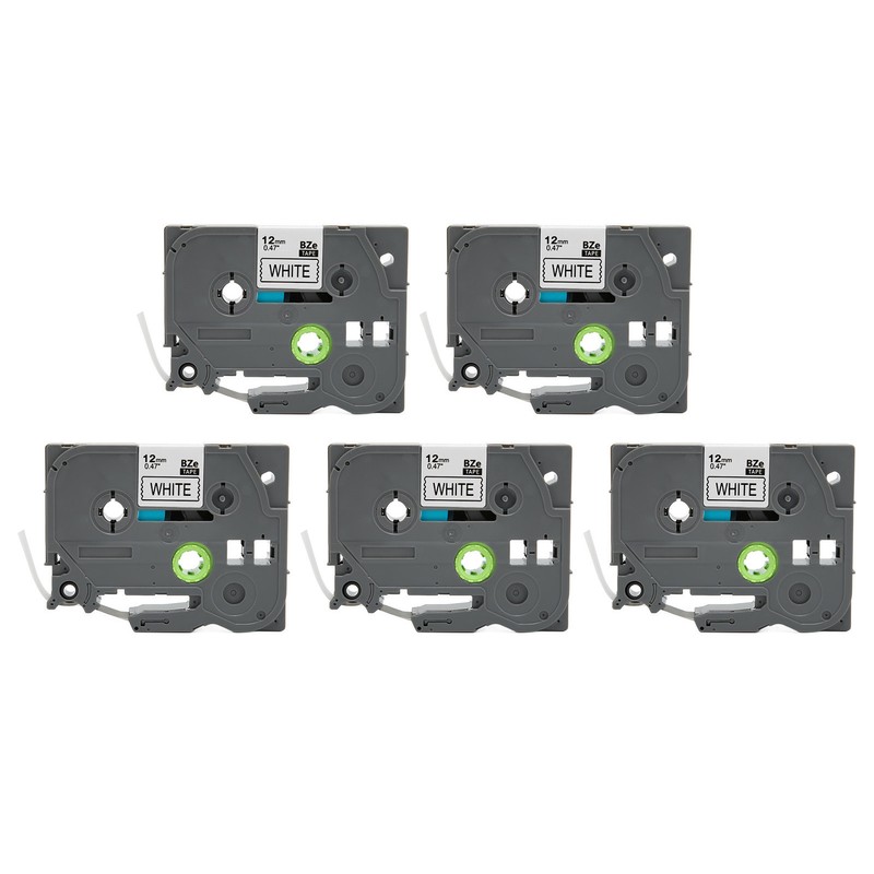 5 Pcs Label Maker Tape Black On White 12mm Width