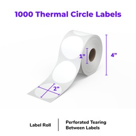 Rollo Circle Thermal Labels 2 Inch - Roll of 1,000 Round Sticker Labels - Multi-Purpose Direct Thermal Printer Stickers 2x2 (White)