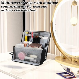 Doresty Makeup Bag,Multi-purpose Large Capacity Oxford Cloth Standing Makeup Bag, Portable, Large Capacity, Waterproof Makeup Organizer with Compartments,for Travel Work Home, black, Daily