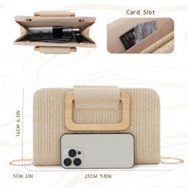 Jywmsc Straw Clutch Bags for Women Summer Beach Bag Woven Evening Handbags Top Handle Shoulder Bag for Holiday, khaki