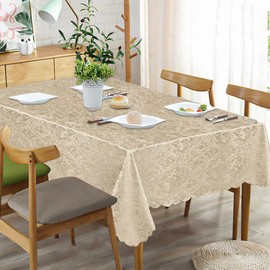 Classic Damask Printed Jacquard Tablecloth Washable Rectangle Round Runner Napkin Table Cover Cloth Protector for Kitchen Picnic (Beige, Table Cloth (52" x70) 132 x 172cm)
