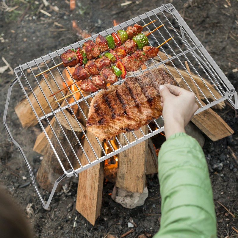 ZORMY 17" Large Folding Campfire Grill, 304 Stainless Steel Firepit