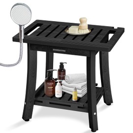 KingPavonini HDPS Shower Stool, Waterproof Shower Benches for Inside Shower to Sit on, Heavy Duty 400LBS Shower Seat with Storage Shelf, Shower Chair for Shaving Legs