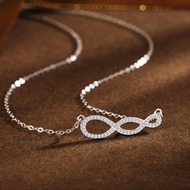 MADAOGO 3 Generations Gift, 925 Sterling Silver Cubic Zirconia Infinity Necklace, Mother's Day Gift for Grandmother, Generations Necklace, Gifts for Grandma Birthday