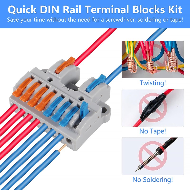 5CS DIN Rail Terminal Blocks Kit, 2 in 8 Out