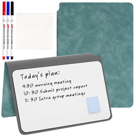 SAYEEC Whiteboard Notebook Portable Dry Erase Board with 3 Colors Fineliner Pens Blue PU Cover Erasable Handheld White Board Reusable Drawing Notebook Easel Pad for Meeting Business Office School