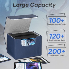 Mlikero Card Deck Box, Commander Deck Box Holds 100+ Double-Sleeved Cards with Divider, Leather Magnetic Closure Card Box Fit for MTG, TCG (Blue)