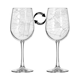 16 oz Tall Stemmed Wine Glass for Red or White Wine Wrap Around City Map Philadelphia, PA Pennsylvania
