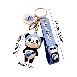 LGWJHCY Panda Keyring Bracelet, Football Panda Key Holder with Bracelet, Metal Key Fob, Animal Pendant Decoration, Creative Ornament Gift (Fish Bag), black