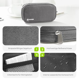 AUVON Canvas Pill Box, Morning Evening, Medication Box, 7 Days, 2 Compartments with Portable Fabric Bag with Zip for Dietary Supplements, Vitamins and Fish Oils (Grey)