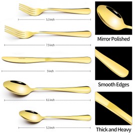 YADALEKF 40 Piece Gold Silverware Set, Stainless Steel Flatware Utensil Sets for 8,Stain Finish Gold Cutlery Set Includes Forks Spoons Knives, Tableware Set for Home and Restaurant, Dishwasher Safe