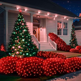 Meteds 6Ftx4Ft LED Christmas Net Lights Green Wire,Connectable UL Certified Waterptoof Net Lights for Bushes Trees Shurb Garden Outdoor Christmas Decorations