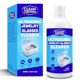 CleanCrown Ultrasonic Jewelry Cleaner (250ml), Jewelry Cleaner for Gold, Silver, Diamond and More, Gold Jewelry Cleaner Liquid, Gentle Jewelry Cleaning Solution for Ultrasonic Machines & Manual Use