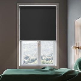 GENIMO 100% Blackout Roller Window Shades, Window Blinds Cordless with Thermal Insulated, UV Protection Fabric, Mini French Door Blinds for Home, Office, Bedroom, Easy to Install, Black, 35" W X 75" H