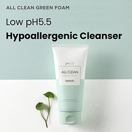 HEIMISH pH 5.5 All Clean Green Foam Limpiador Facial Hidratante con Aminoácidos, Espuma Suave, 150 g