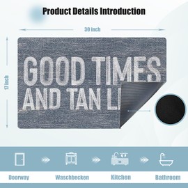 WUCHJ Coastal Door Mat, Good Times and Tan Lines Funny Coastal Beach Welcome Mats for Front Door Porch Entryway Indoor Outdoor Entrance, Bath Rugs Rubber Backing Non-Slip, 17x30 Inch