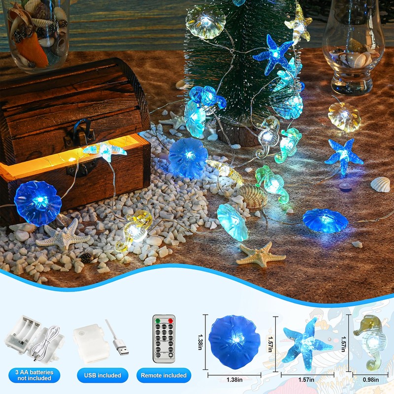 Haosonw Ocean Themed String Lights, 10FT 30 LED Starfish Seahorse