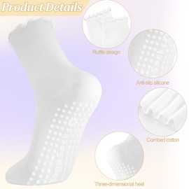 Guiqulai 3 Pairs Pilates Socks Women, Non Slip Ruffle Crew Yoga Socks with Grip for Barre Dance Barefoot Workout Pregnant