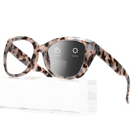 KISDATE OPTICS Glamorous Photochromic Bifocal Reading Glasses Sunglasses women Driving/Reading/Sunbathing Designer Jackie O Frame UV 400 Protection Outdoor Vintage Sun Readers （Leopard +1.5）