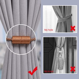 Pretty Jolly 2 Pack Magnetic Curtain Tiebacks 16 Inch Handmade Weave Side Rope Curtain Holdbacks Convenient Decorative Cylinder Curtain Drape Tie Backs for Home & Office Window Drapery (Light Coffee)