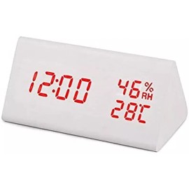 AJC Reloj Despertador Digital Madera Minimalista Led Sensor Voz