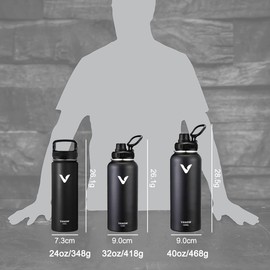Termo de Acero Inoxidable, Termo de Agua con 2 Tapas, para Agua Fría (24 horas) o Caliente (12 horas), Doble Pared y Tapa Hermética Antigoteo, con Asa para Transportar (Verde, 700ml/24Oz)