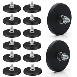 Yuiturt 12PCS Rubber Coated Neodymium Magnets, 43mm with M6 Threaded Stud & Nuts, Non-Slip, Anti-Scratch, Strong Holding up to 10kg for Lights, Cameras, Cabinets, Blackboards & Refrigerators