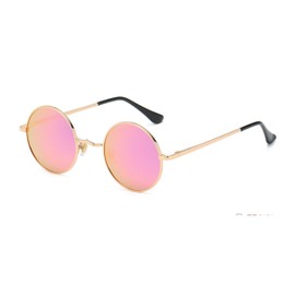 WDZAYXC Retro Classic Round Polarized Sunglasses with Metal Frame for Men and Women, Gold/Pink Purple Reflective