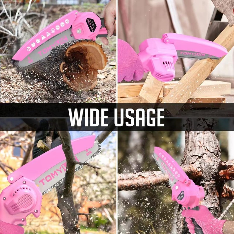 Mini Chainsaw 6-Inch Battery Powered - Pink Cordless Electric Handheld
