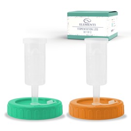 Elementi Fermentation Lids Set of 2 - Make Delicious Kimchi & Sauerkraut at Home, Starter Fermentation Kit for Wide Mouth Mason Jars, Airlocks for Fermenting Lids, Air Lock Fermenters (Orange & Green)