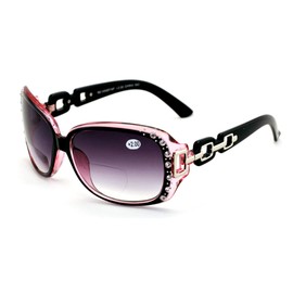 V.W.E. Oversized Rhinestones Women Bifocal Reading Sunglasses Reader Glasses Vintage Outdoor (Pink, 2.75)