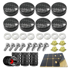 License Plate Screws -Carbon Fiber Pattern Printing, Plastic License Plate Caps Cover for Carbon License Plate Frame Holder, Front Rear Car Tag Bolts