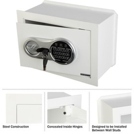 Wall Safe - Digital Safety Box with Passcode for Quick Access and Backup Key - Personal Safe for Cash or Jewelry - Wall Safes by Paragon (White)