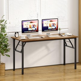 SogesGame Folding Desk 60 inch Large Foldable Computer Desks, Workstation Writing Table for Bedroom, Home Office, Dorm, Apartment, Kids, Adults, No Install Needed, Rustic Brown