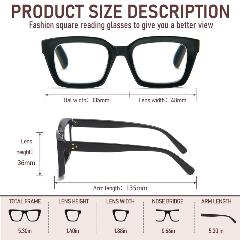 MMOWW Oversized Reading Glasses for Women 3 Pack Oprah Style