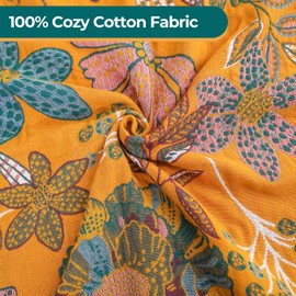 Boho Throw Blankets Reversible Luxurious Cotton Bed Throws with Vintage Bohemian Design & Yellow/Green Lightwight Floral Decor Blanket, Perfect as Bed Sofa Quilt 80" x 90"