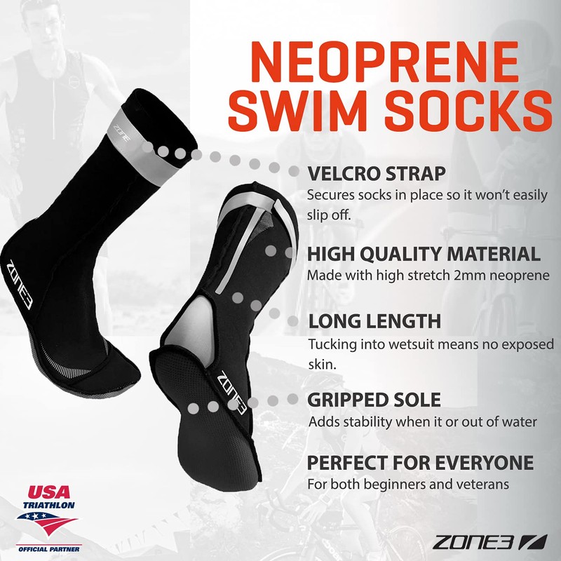 ZONE3 Neoprene Swim Socks/High Stretch 2mm Neoprene Wetsuit Socks For