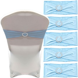 IFAMIO 20 Pcs Light Blue Chair Sashes with Buckles Bridal Stretch Spandex Chair Bands Elastic Chair Bows Ties with Buckle for Wedding Party Birthday Graduation Banquet Event Decoration (Sky Blue)