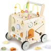 Pithfor Wooden Activity Cube Push Walker, Wooden Baby Walker, Montessori